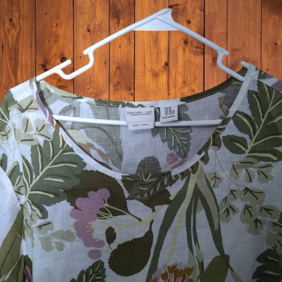 Rachel Zoe Women's 3X Floral Tropical 100% Linen Pullover Top Short Sleeve Boxy - Picture 3 of 5